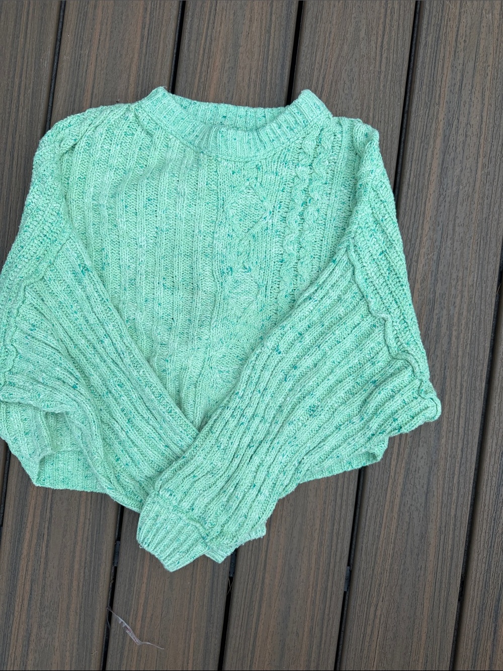 Free People Seafoam Green Cable Knit Crewneck Sweater